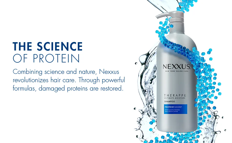 Nexxus Therappe Moisturizing Shampoo for Dry Hair Ultimate Moisture Silicone-Free, Moisturizing ProteinFusion with Elastin Protein and Green Caviar 33.8 oz - Protein