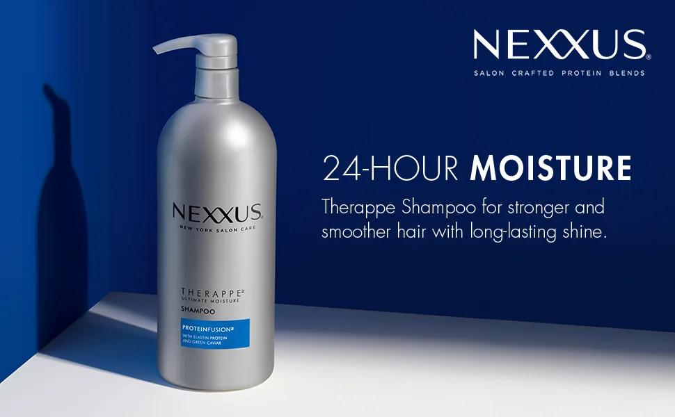 Nexxus Therappe Moisturizing Shampoo for Dry Hair Ultimate Moisture Silicone-Free, Moisturizing ProteinFusion with Elastin Protein and Green Caviar 33.8 oz - Shampoo Therappe
