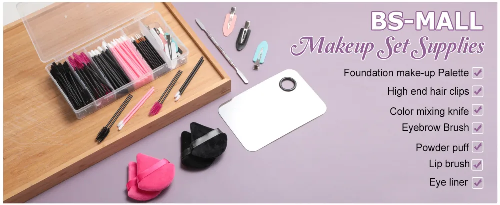 BS-MALL Disposable Makeup Tools: Mascara Brush Lip Brush Eyeliner Brush Seamless Hair Clips and 4 Triangular Powder Puffs - product information 25