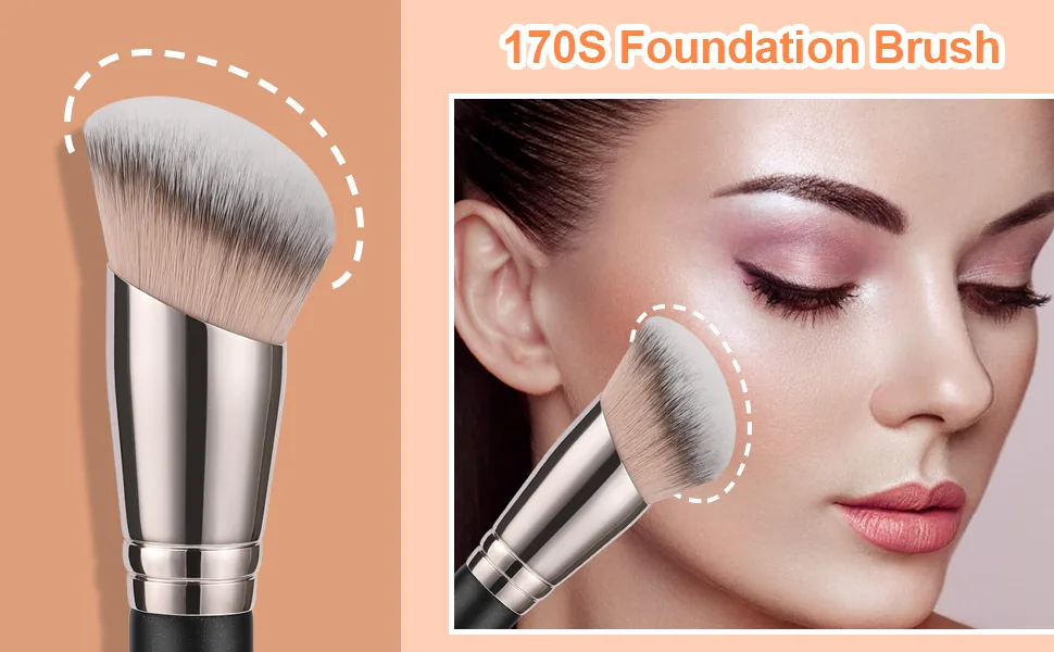 TEOYALL Angled Foundation Contour Brush Synthetic Kabuki Brush for Concealing Blending Setting Buffing with Liquid Cream and Powder Cosmetic (170S) - angled foundation brush