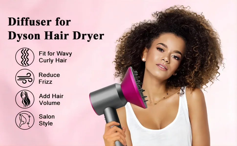 Diffuser Attachment Compatible with Dyson Hair Dryer HD01 HD02 HD03 for Fine Thick Natural Wave and Curly Hair Professional Salon Tool with Filter Cleaning Brush Rose - dyson diffuser attachment