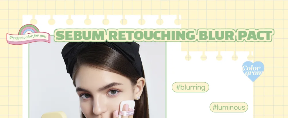 Colorgram Sebum Retouching Blur Pact | Poreless-Looking Pressed Setting Face Powder for Normal to Oily Skin Provides Weightless Matte Finish with Soft Focus Effect - blurring blur pact no sebum free pressed powder
