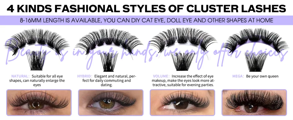 Lash Clusters DIY Eyelash Extensions C/D Curl Wide Stem Cluster Lashes 8-16mm Mixed Length Individual Lashes Wispy and Soft Cluster Eyelashes Matte Black Lashes Extensions for DIY(Volume-0.07D 8-16mm Mixed) - cluster eyelash