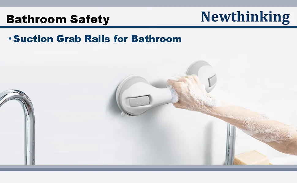 Newthinking Suction Grab Bars for Shower, Portable Bathroom Suction Shower Handles with Suction Cup for Elderly, Children and Disability Aids (2 Pack) - Suction Grab Bars for Showe
