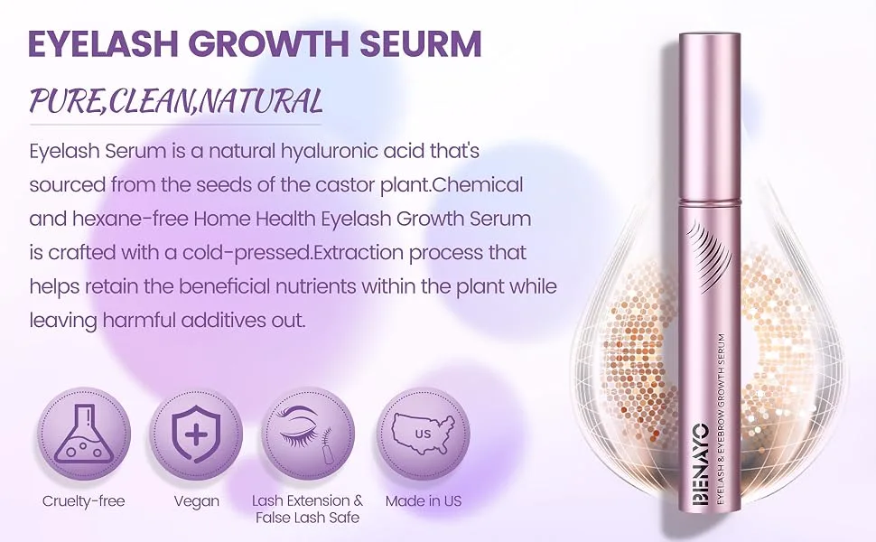 Eyelash Growth Serum Natural Lash Serum for Eyelash Growth and Thickness Promotes Thick Strong Lashes in 4 Weeks (5ML for 6 Months Supply) - pure clean natural