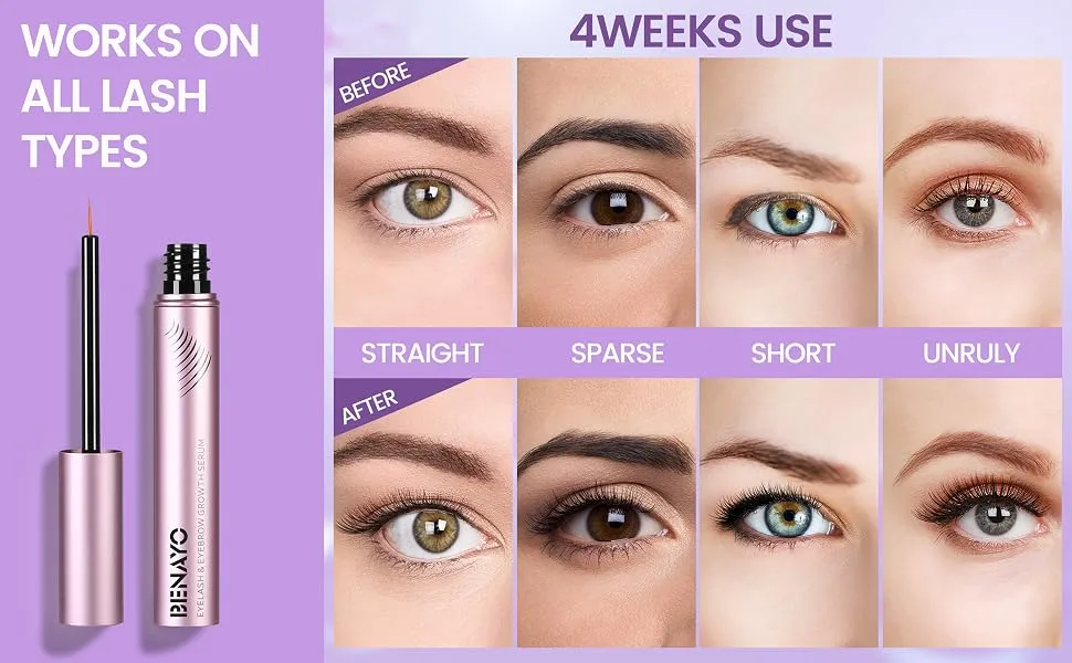 Eyelash Growth Serum Natural Lash Serum for Eyelash Growth and Thickness Promotes Thick Strong Lashes in 4 Weeks (5ML for 6 Months Supply) - works on all lash types