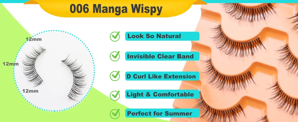 10MM Mink Lashes Thick Short False Eyelashes Natural Look Wispy Clear Band Eyelashes Strip by DAODER Thin Band Soft D Curl Lash Extension Look 7Pairs (004 Thick Short) - false eyelashes manga