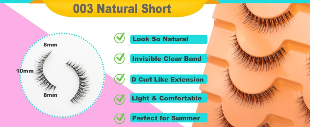 10MM Mink Lashes Thick Short False Eyelashes Natural Look Wispy Clear Band Eyelashes Strip by DAODER Thin Band Soft D Curl Lash Extension Look 7Pairs (004 Thick Short) - lashes natural look