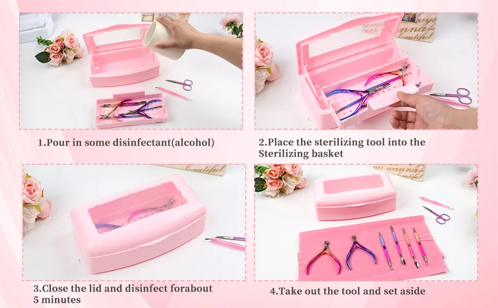 Nail Tool Sterilizer Box Plastic Sterilizing Tray Plastic Clean Sterilizing Box Storage Organizer for Nail Tweezers Eyelash Extensions Hair Salon Spa & Cutter Manicure Equipment (Pink) - How to use the nail tool sterilizer box