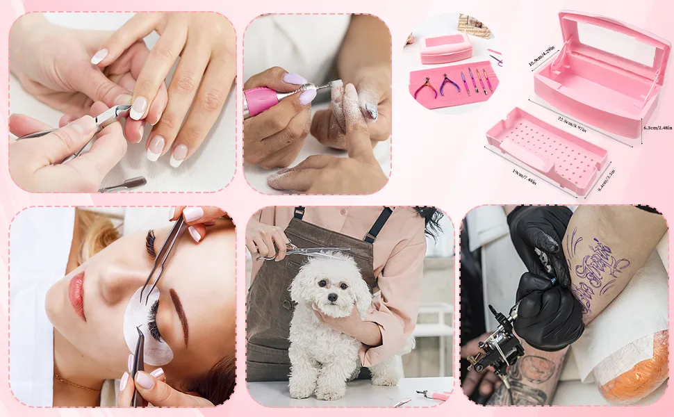 Nail Tool Sterilizer Box Plastic Sterilizing Tray Plastic Clean Sterilizing Box Storage Organizer for Nail Tweezers Eyelash Extensions Hair Salon Spa & Cutter Manicure Equipment (Pink) - Multi-functional sterilization box