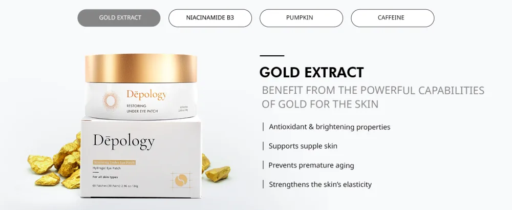 depology Restoring Hydrogel Under Eye Patch | 60 Patches | Brightening Caffeine Gold Pads for Dark Circles | Puffiness | Wrinkles | Refresh | Travel - GOLD EXTRACT