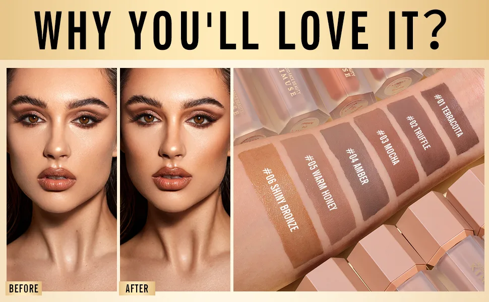 KIMUSE Soft Liquid Contour Stick Glow Liquid Cream Bronzer Weightless Long-Wearing Smudge Proof Natural-Looking Blendable Bronzer Makeup Terracotta - liquid bronzer