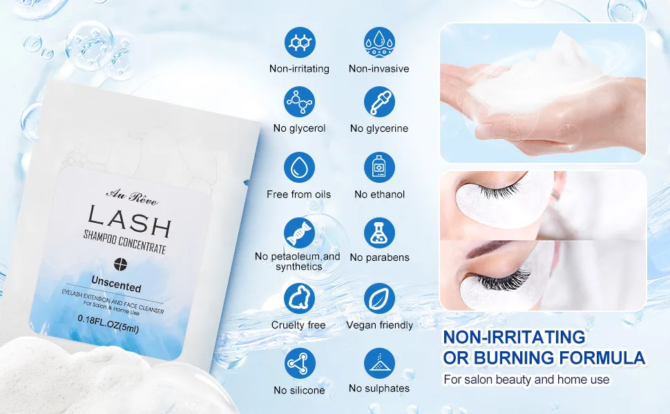 Lash Shampoo Concentrate 5ml*5 Lash Cleanser for Lash Extensions Prolong Lash Concentrate Non-irritation Eyelash Shampoo for Salon-Better Eyelash Cleaning Care Experience Unscented Unscented-5*5ml - product information 16