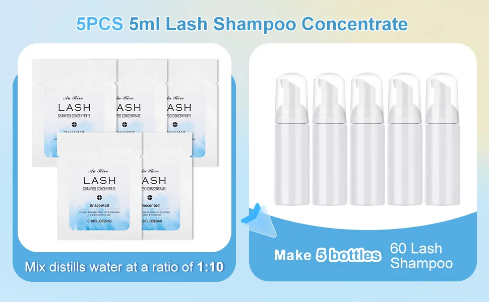 Lash Shampoo Concentrate 5ml*5 Lash Cleanser for Lash Extensions Prolong Lash Concentrate Non-irritation Eyelash Shampoo for Salon-Better Eyelash Cleaning Care Experience Unscented Unscented-5*5ml - product information 17