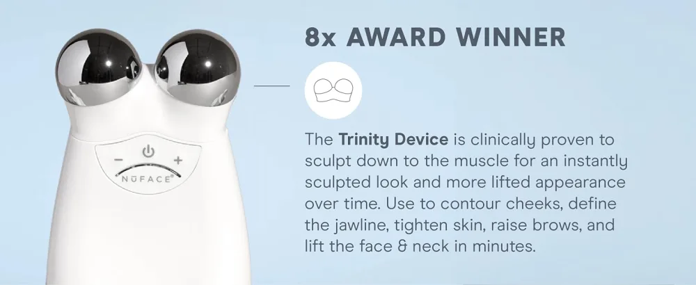 NuFACE Trinity Microcurrent Facial Device Kit - FDA Cleared Face Sculpting & Neck Tightening Device to Contour Cheeks & Brows + Microcurrent Gel Activator Silk Cr me & Brush Trinity Starter Kit - trinity starter kit