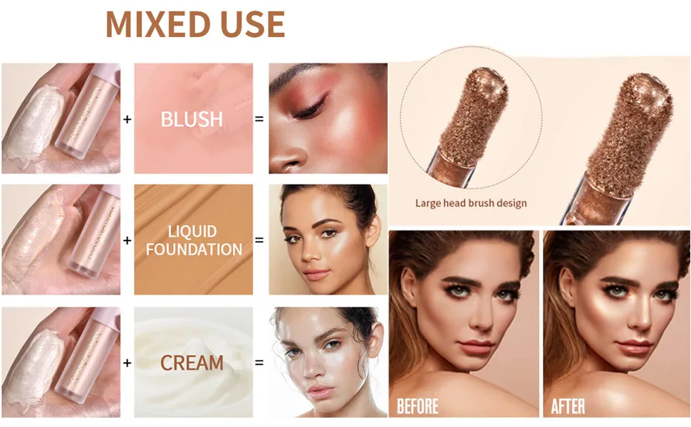 GECOMO Liquid Contour Beauty Wand Face Highlighter Bronzer Makeup Stick Dewy Finish Moisturizing Silky Smooth Texture 0.25 Oz/ 7.5ml - 01 MOONLIGHT - liquid highlight