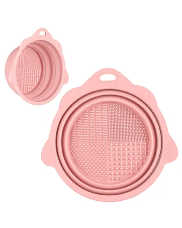 Foldable Silicone Makeup Brush Cleaner Bowl - Etercycle Portable Cleaning Tool for Brushes Powder Puffs and Sponges (Pink) - Silicone Makeup Brush Cleaner