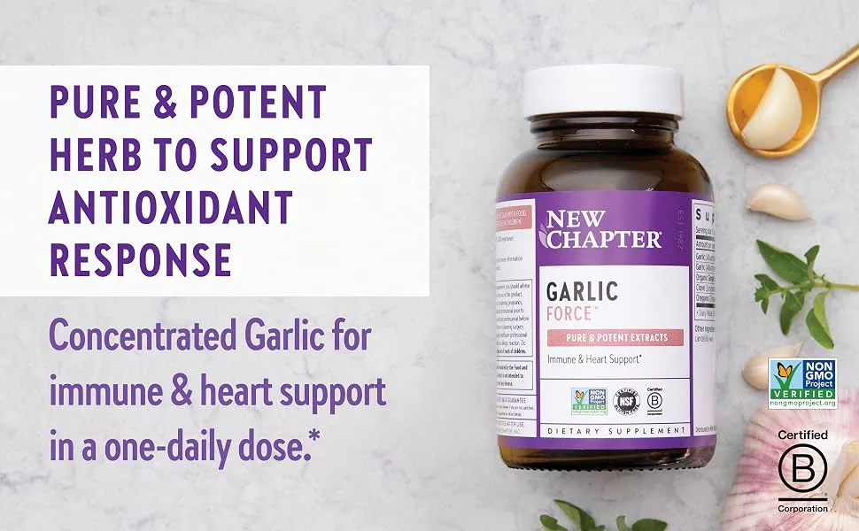 New Chapter Garlic Supplement - Garlic Force with Supercritical Organic Garlic + Non-GMO Ingredients - Vegetarian Capsules, 30 Count - garlic; garlic capsules; garlic extract; garlic supplements; garlic pills; cardiovascular support