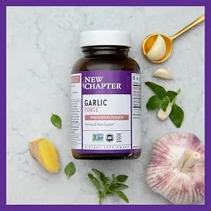 New Chapter Garlic Supplement - Garlic Force with Supercritical Organic Garlic + Non-GMO Ingredients - Vegetarian Capsules, 30 Count - garlic; garlic capsules; garlic extract; garlic supplements; garlic pills; cardiovascular support