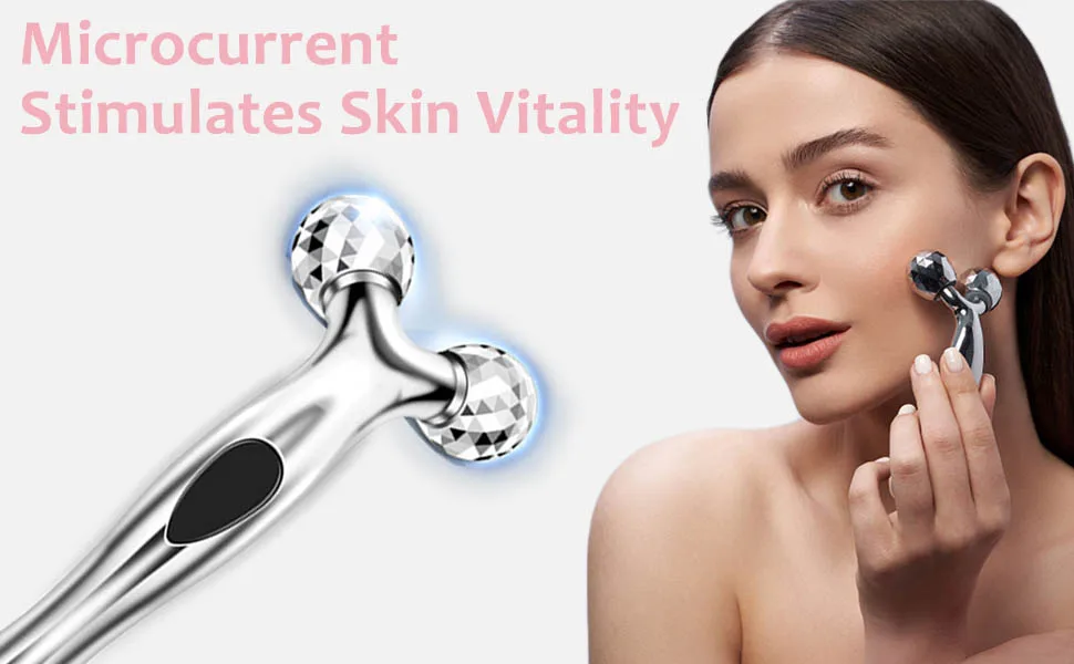 2-in-1 Face Massager Roller with 3D Roller Technology for Face and Eyes Wrinkle & Anti-Aging - Golden - face roller