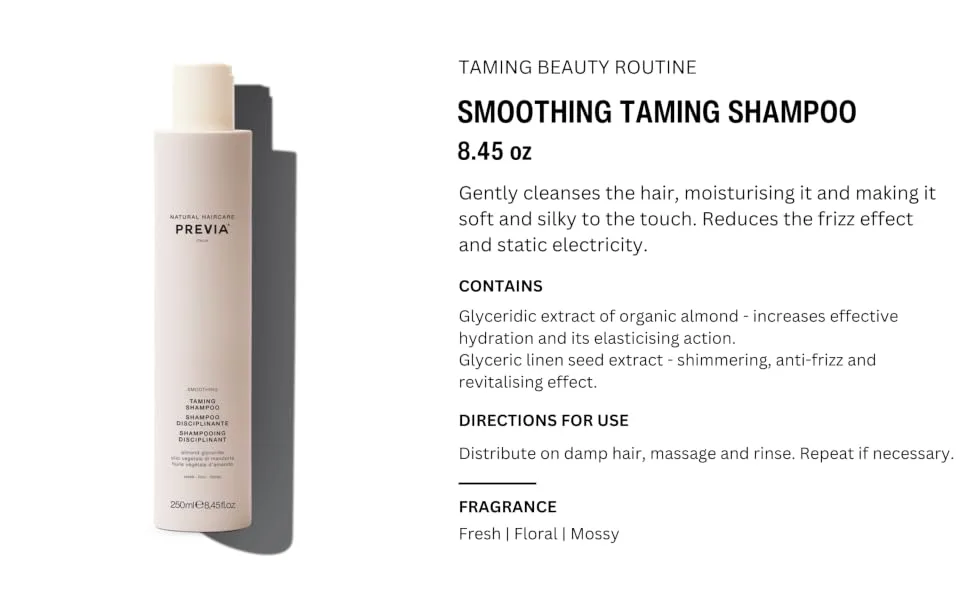 Previa Smoothing Taming Shampoo and Conditioner Set - Frizzy Hair Treatment Kit (8.45 oz each) - PREVIA TAMING SHAMPOO