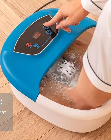 Foot Spa Massager with Bubble Jets Foot Bath with Customizable Heating Temperature 14 Rollers and Removable Pumice Stone for Soothing Tired Overworked Feet(Blue) Classic Blue - foot spa