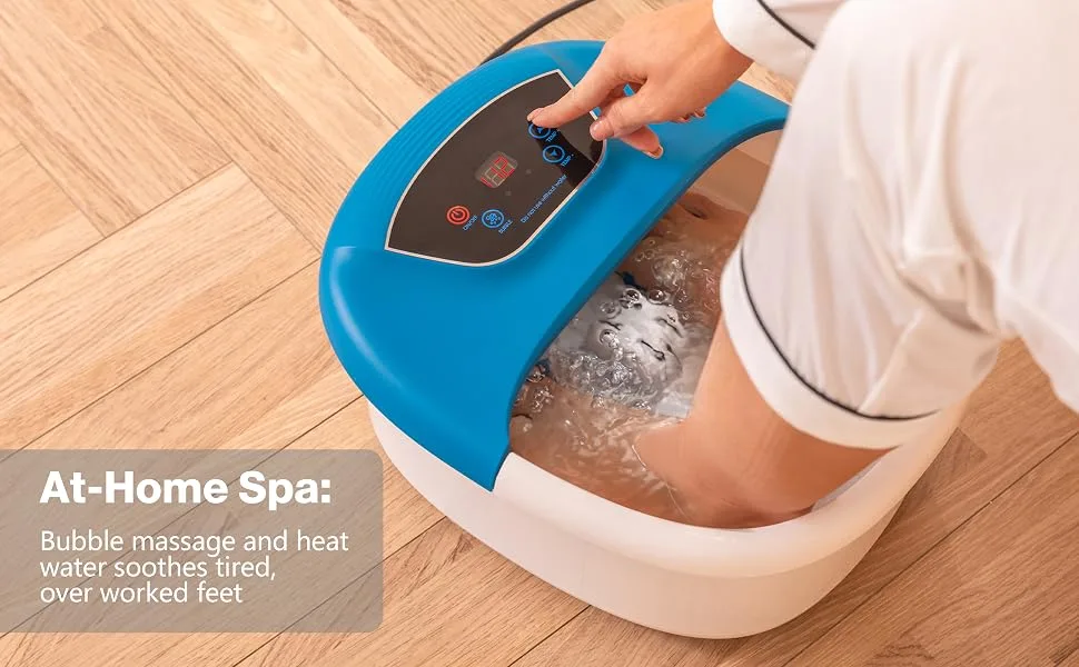 Foot Spa Massager with Bubble Jets Foot Bath with Customizable Heating Temperature 14 Rollers and Removable Pumice Stone for Soothing Tired Overworked Feet(Blue) Classic Blue - foot spa