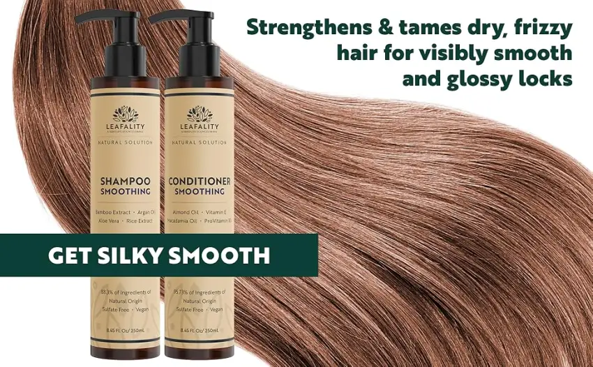 Salon Grade Daily Plant Based Conditioner Natural Ingredient Solutions Sulfate Free & Vegan (Smoothing) - Leafality Smoothing Shampoo & Conditioner, tames dry, frizzy hair for smooth, glossy locks