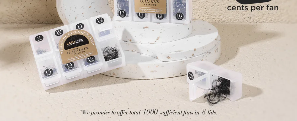 LASHVIEW 1000 Premade Volume Eyelash Extensions Mixed Tray 10D D Curl Premade Lash Fans Pointed Handmade Thin Base (10D-0.07D 9-16mm) 1000Fans-10D-0.07-D - lashview premade lash fan