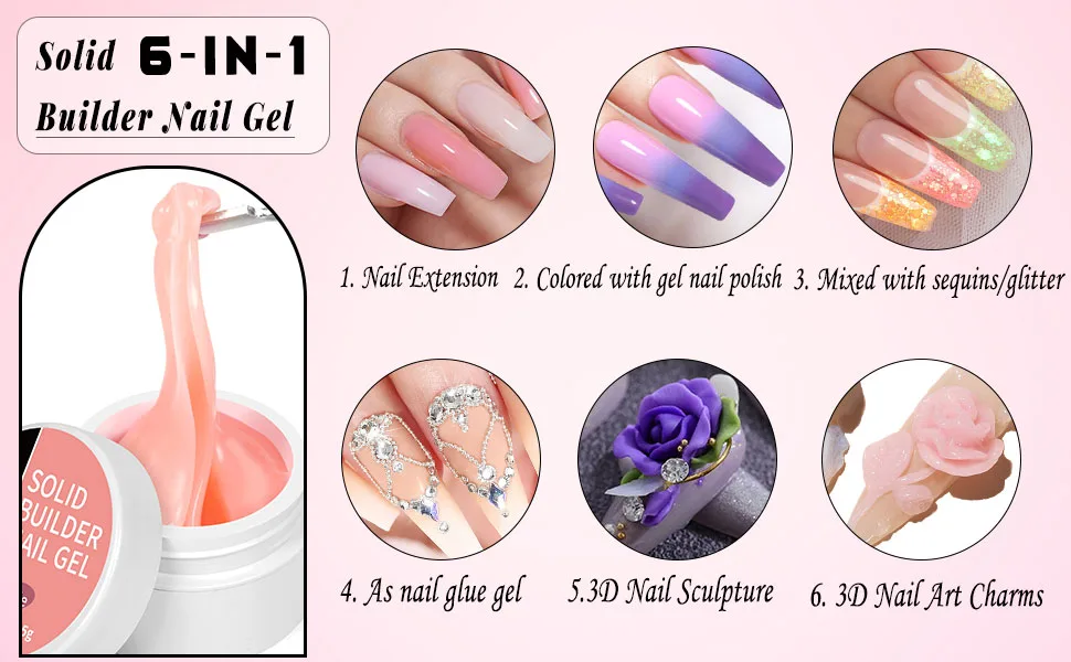 LOUINSTIC Solid Builder Nail Gel-15g Solid Gel For Nails Solid Nail Glue Gel Non-Sticky Hand Carving Gel Modeling Nail Art Gel Gel Solido Para Pegar u as (Nude) - 6-IN-1 LOUINSTIC Solid Builder Gel