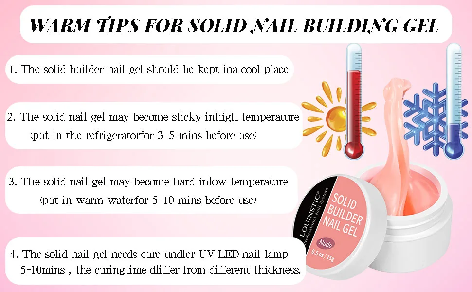 LOUINSTIC Solid Builder Nail Gel-15g Solid Gel For Nails Solid Nail Glue Gel Non-Sticky Hand Carving Gel Modeling Nail Art Gel Gel Solido Para Pegar u as (Nude) - WARM TIPS FOR SOLID NAIL BUILDING GELWARM TIPS FOR SOLID NAIL BUILDING GEL