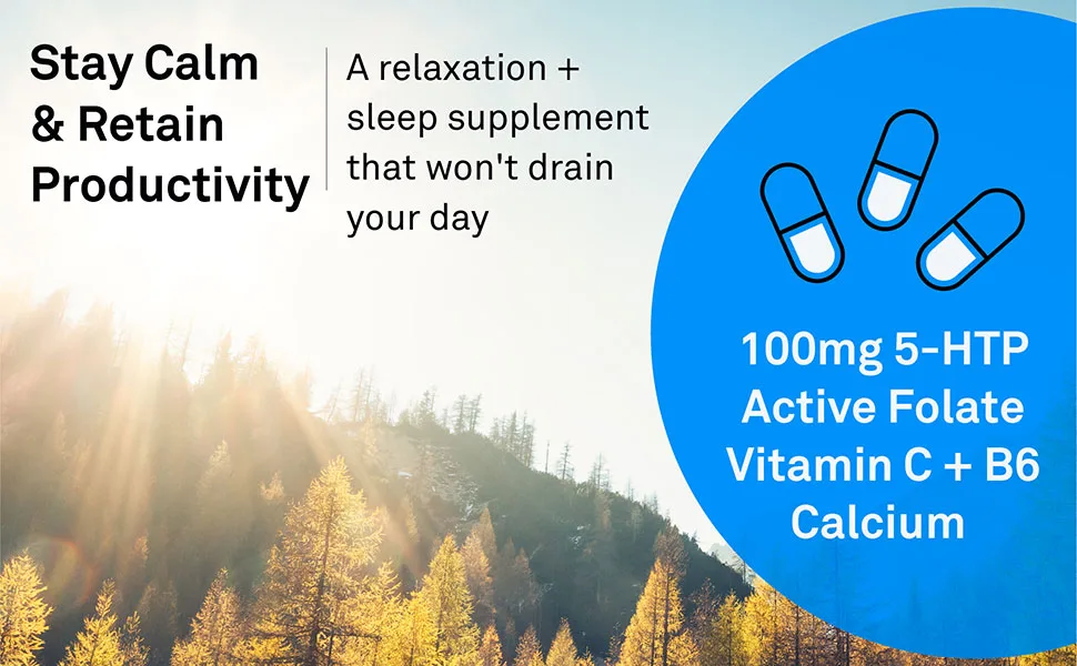 NeuroScience Serene - Mood Support with 100mg 5-HTP, Vitamin B6, Folate + Calcium - Non-Drowsy + Non-Groggy Serotonin Support Supplement (60 Capsules) - Stay Calm