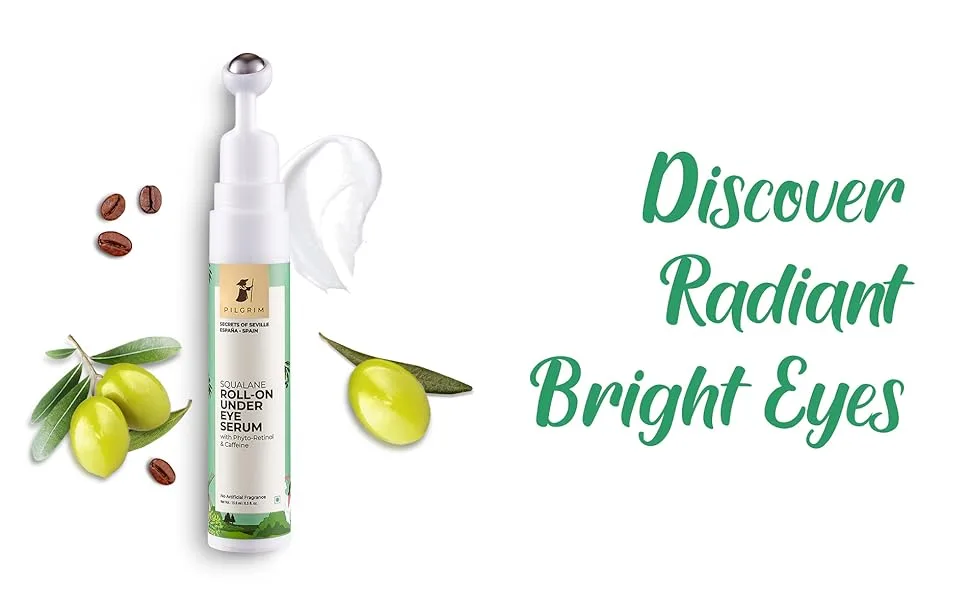 Pilgrim Squalane (Plant) Roll On Under Eye Cream For Dark Circles For Unisex With Phyto-Retinol & Caffeine 15ml - roll on under eye serum