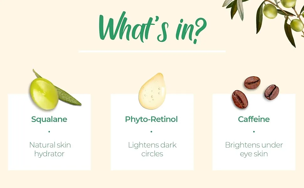 Pilgrim Squalane (Plant) Roll On Under Eye Cream For Dark Circles For Unisex With Phyto-Retinol & Caffeine 15ml - roll on under eye serum