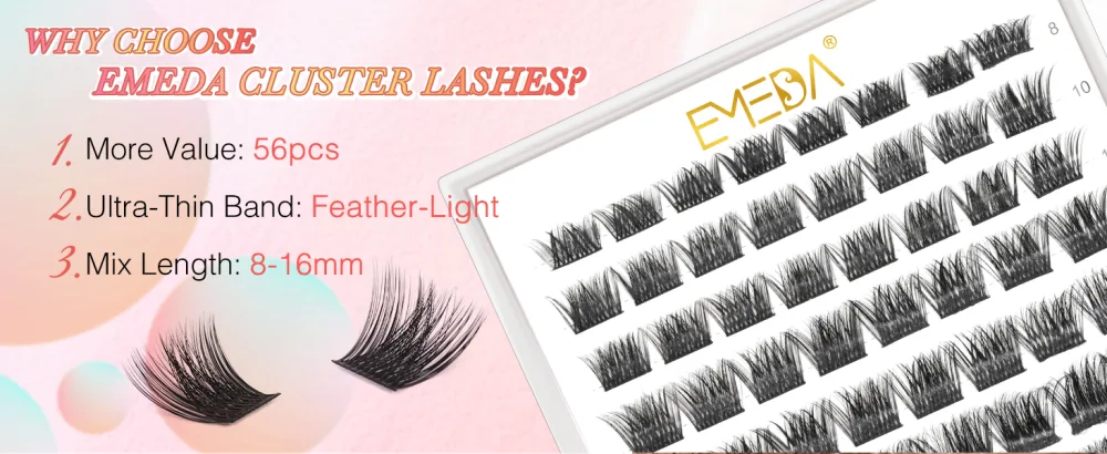 EMEDA Lash Clusters D Curl Clusters Lashes DIY Lash Extensions Individual Lash Clusters 8mm-14mm Eyelash Clusters Reusable Soft Lashes Cluster Eyelashes - eyelash clusters