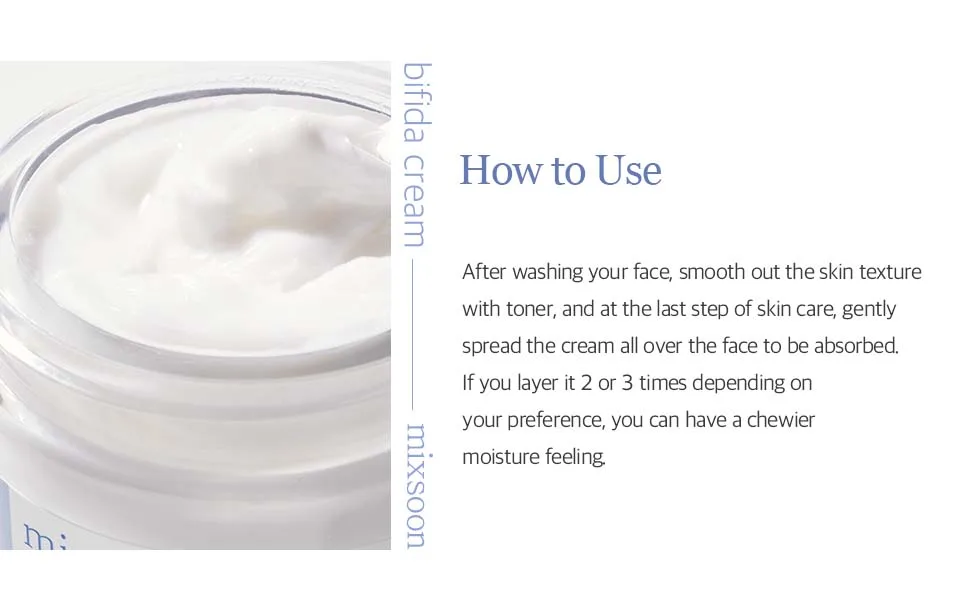 mixsoon Bifida cream 2.02 fl oz / 60 ml - moiturizing hydrating nutrients bifida cream skin firming care smooth mineral without stickiness