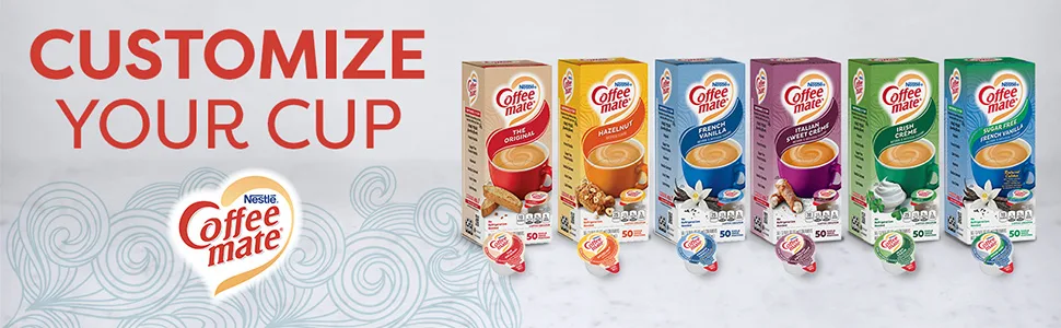 Nestle Coffee mate Coffee Creamer, Hazelnut, Liquid Creamer Singles, Non Dairy, No Refrigeration, Box of 180 - coffee mate tubs