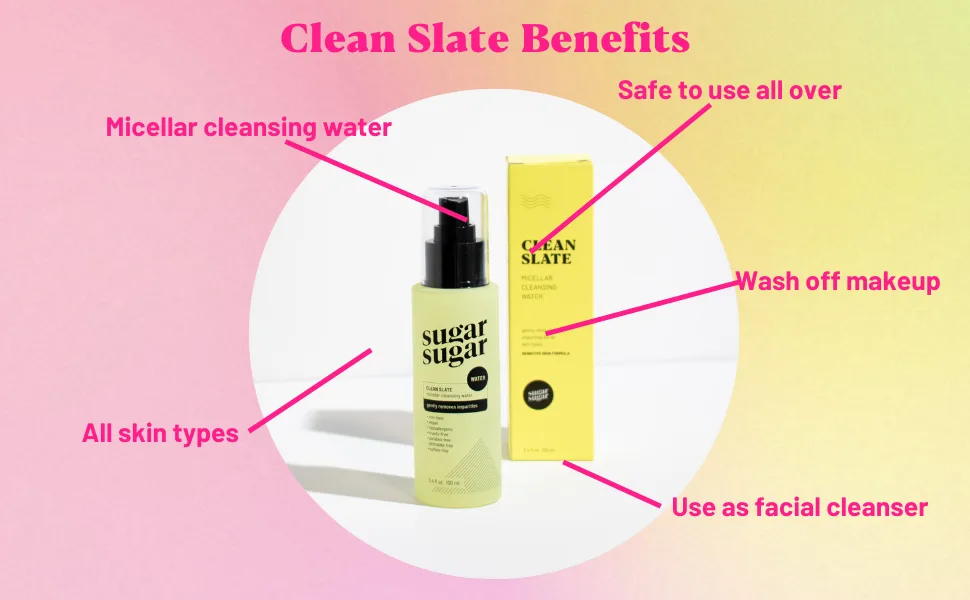 Sugar Sugar Wax Clean Slate Micellar Cleansing Water Vegan and Hypoallergenic Makeup Remover Toner(1 CT) - Clean slate micellar cleansing water benefits