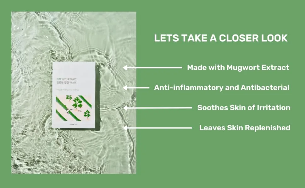 ROUND LAB Mugwort Calming Sheet Mask (Unscented) | Calm irritated skin Soothing care Hydration lock Cooling effect (10ea) - Mugwort sheet mask