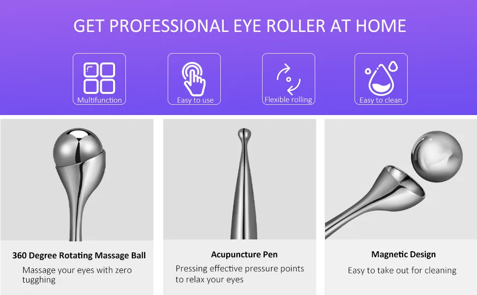Eye Roller 2-in-1 Design Eye Cream Applicator and Ice Roller Face Massager Tool for Puffiness Eye Bags Eye Muscle Ache - eye roller