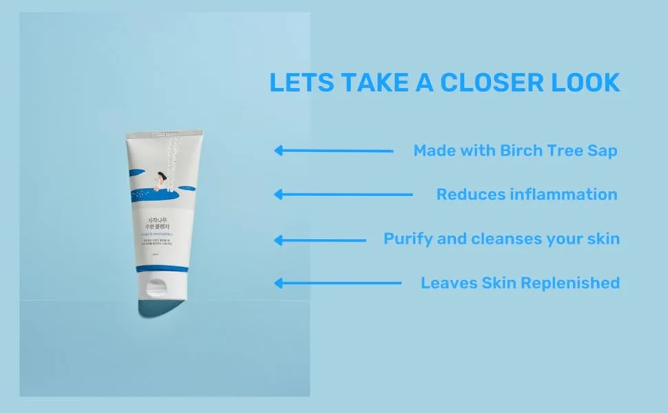 ROUND LAB Birch Juice Moisturizing Cleanser | Unclogs hidden sebum Clears away dead skin cells. Soothing Low pH Gel Type Cleanser (5.07 fl.oz) - Birch Cleanser