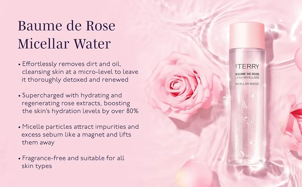 By Terry Baume de Rose Micellar Water | Face Cleanser with Rose Extracts | Fragrance Free | 200ml (7.04 fl oz) - Baume de Rose Micellar Water
