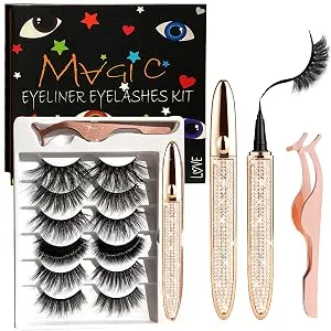 Magic Eyelashes with Eyeliner Magic Eyelashes and Self adhesive Eyeliner Kit 6 Pairs 2021 Upgraded Reusable Mink Lashes Dramatic Look No Glue Needed (Magic Glitter Pearl B) - 25 mm mink lashes fluffy 25 mm mink lashes wholesale 25 mm mink lashes pack 25 mm mink lashes bulk