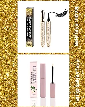 Magic Eyelashes with Eyeliner Magic Eyelashes and Self adhesive Eyeliner Kit 6 Pairs 2021 Upgraded Reusable Mink Lashes Dramatic Look No Glue Needed (Magic Glitter Pearl B) - lash glue, lash glue for eyelash extensions, lash glue for false lashes, eyelash glue, lash glue pen