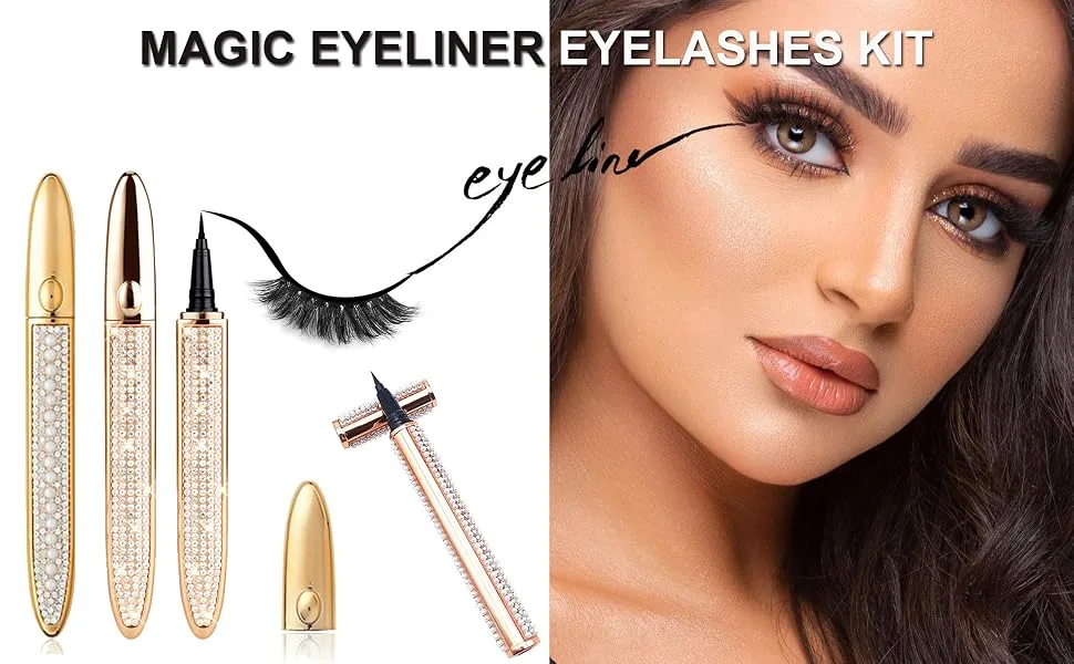 Magic Eyelashes with Eyeliner Magic Eyelashes and Self adhesive Eyeliner Kit 6 Pairs 2021 Upgraded Reusable Mink Lashes Dramatic Look No Glue Needed (Magic Glitter Pearl B) - magic eyeliner, magic eyeliner and eyelashes, magic eyeliner glue pen,magic eyeliner and eyelash kit