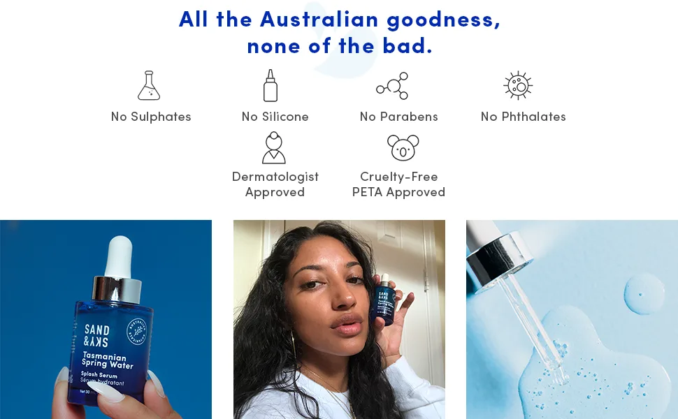 Sand & Sky Tasmanian Spring Water Splash Serum. Hyaluronic Acid for soft and plump skin. - product information 13