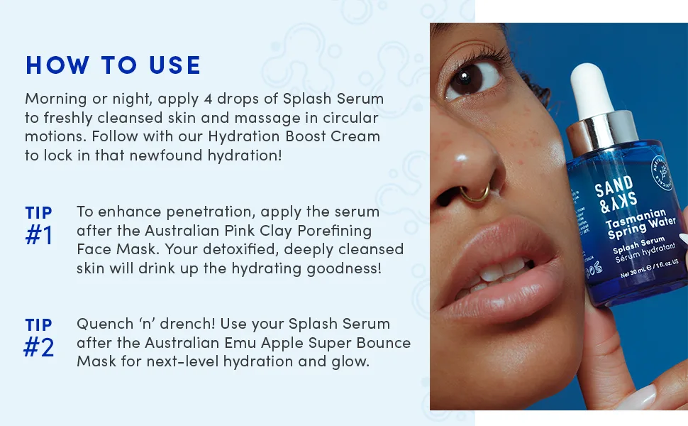 Sand & Sky Tasmanian Spring Water Splash Serum. Hyaluronic Acid for soft and plump skin. - product information 14
