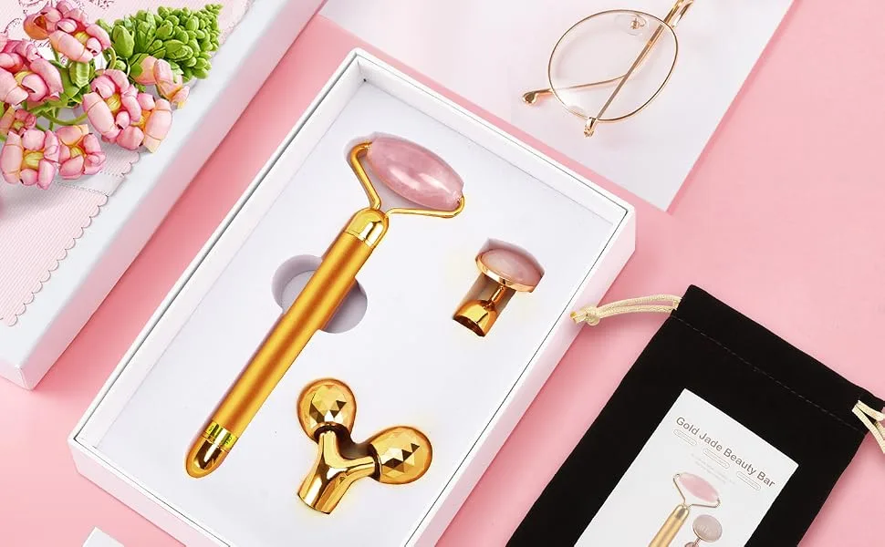 3-IN-1 Electric Jade Roller 3D Roller Facial Roller & Face Massager Gold - facial roller