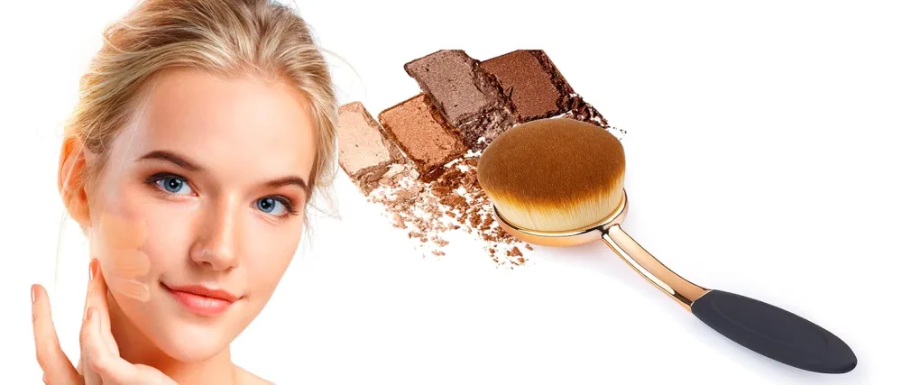 Large Rose Gold Foundation Contour Round Toothbrush Dust Free Oval Makeup Brushes Ink Blending with Dustproof Cover Brush Egg Cleaner - Yoseng Oval Foundation Brush