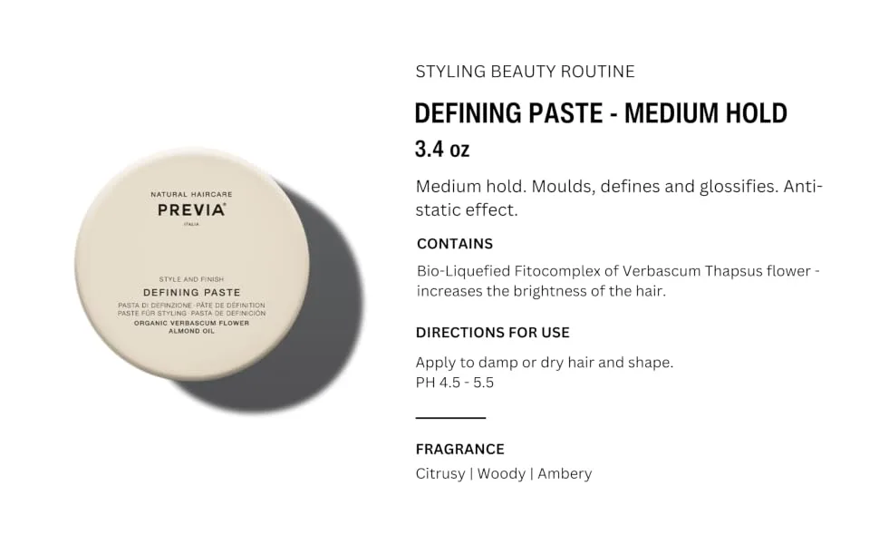 PREVIA Defining Hair Paste Matte Hair Gel Medium Hold Gel 3.38 oz - PREVIA DEFINGING PASTE